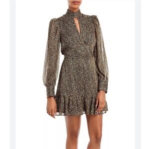 Aqua Gold Black Metallic Speckled Keyhole Mini Cocktail Dress Sz S Long Sleeve
